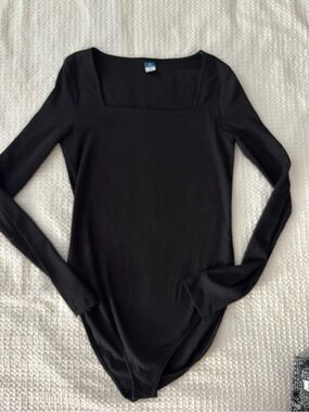 Old Navy Black Ribbed Long Sleeve Square Neck Bodysuit, Size M Tall